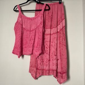 𝅺JAPNA Embroidered Top and Skirt Set - Pink L